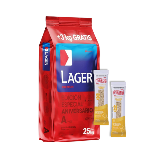 Lager Perro Adulto 22 kg + 3kg + 2 Mastig Barra  Funcional