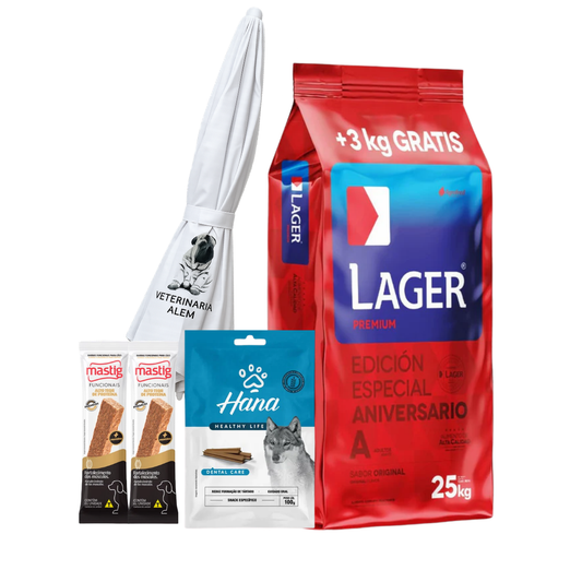 Lager Adultos X 22 Kg + 3 Kg + 2 Barras Mastig + Hana Dental Care + Sombrilla