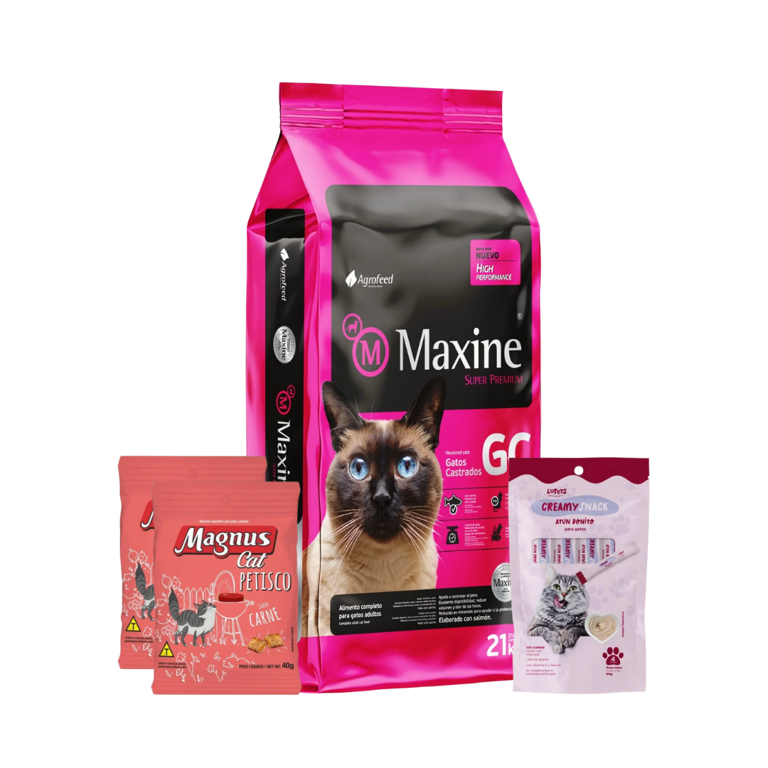 Maxine Gatos Castrados 21 kg + 2 Snacks Magnus + Creamy Snack