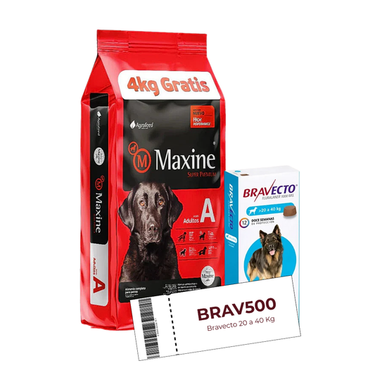 Maxine Perros Adultos 21 + 4 kg + Cupón Bravecto 20 a 40 kg de REGALO