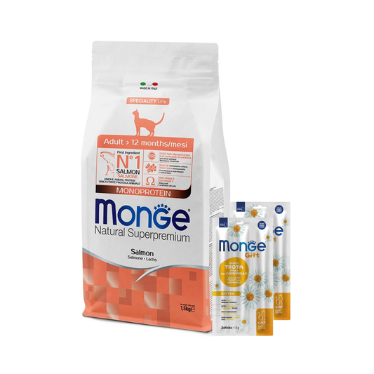 Monge Gato Adulto Salmon 10 kg + 3 Sticks de REGALO