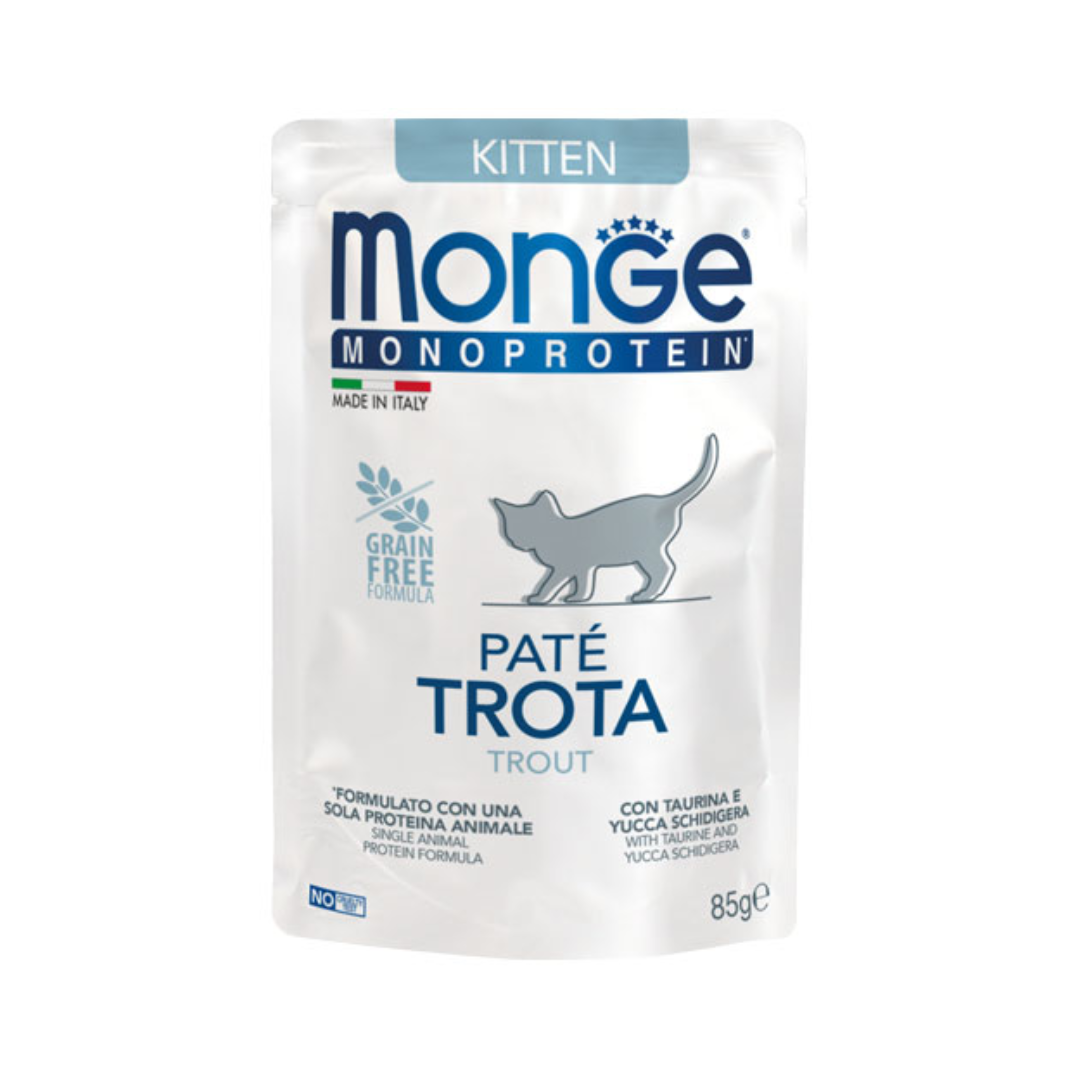 Monge Monoprotein Gato Cachorro Pouch Trout 85 g