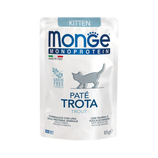 Monge Monoprotein Gato Cachorro Pouch Trout 85 g