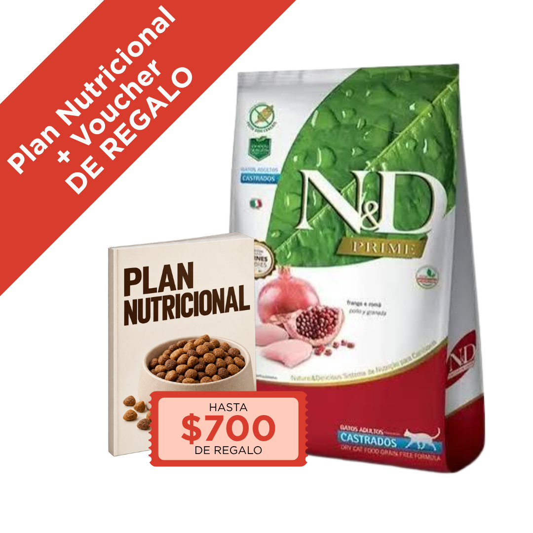 N&D Prime Gato Adulto Castrado 7,5 kg + Plan Nutricional + Voucher de REGALO