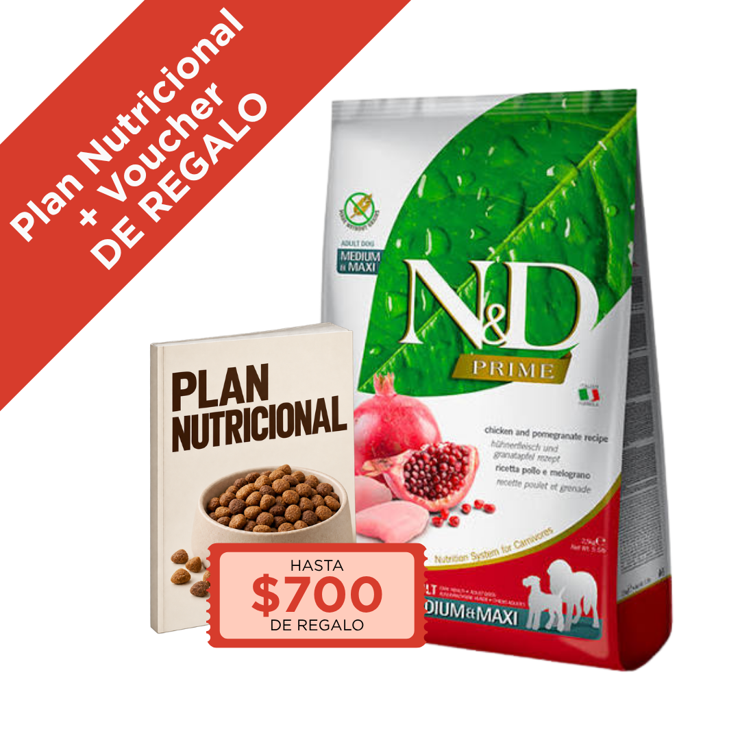 N&D Prime Perro Adulto Mediano 10 kg + Plan Nutricional + Voucher de REGALO