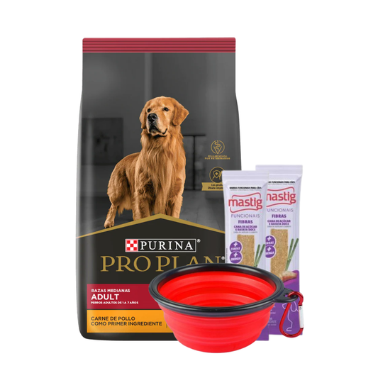Pro Plan Perro Adulto Raza Mediana 15 kg + Barras Mastig + Plato Silicona Pro Plan