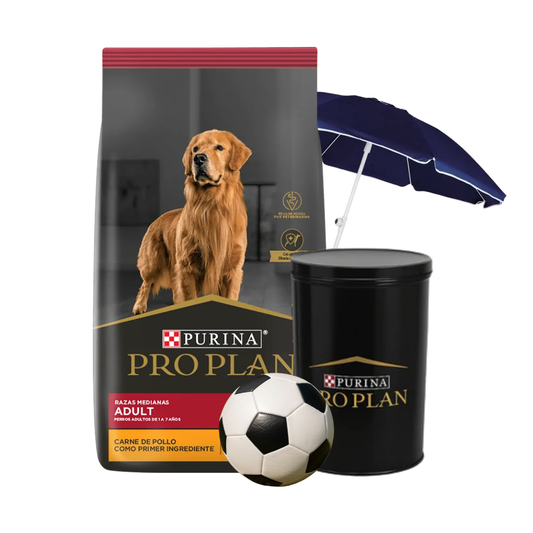Pro Plan Adult Medium Breed 15Kg + Tacho + Pelota De Futbol + Sombrilla De Regalo!