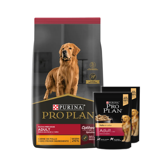 Pro Plan Perro Adulto Raza Mediana 15 kg + 2 Pouch Pro Plan de Regalo