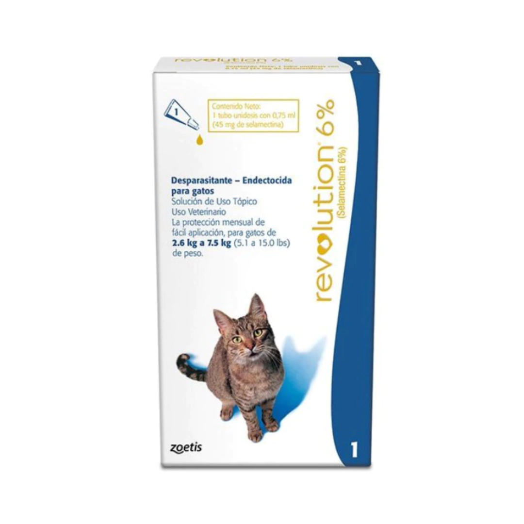Pipeta antiparasitaria Revolution para gatos de 2,6 a 7,5 kg, 1 unidad