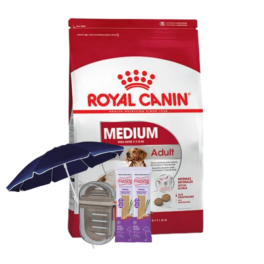 Royal Canin Perros Medianos Adultos 15 kg + 2 Mastig + Jabonera + Sombrilla