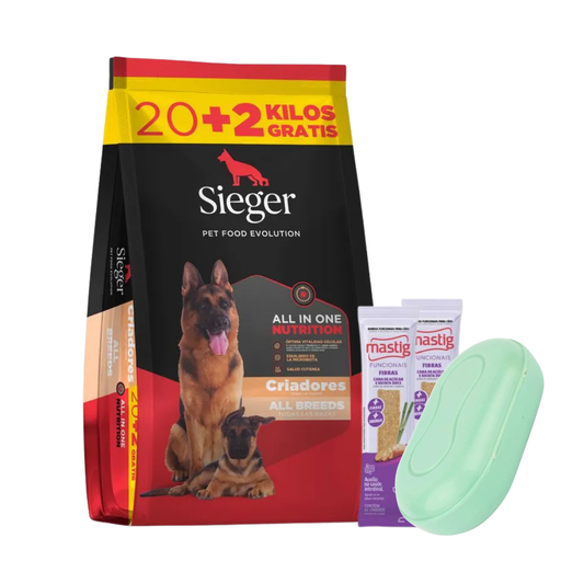 Sieger Criadores Perro Adulto 20 + 2 kg + 2 Barras Mastig + Jabonera