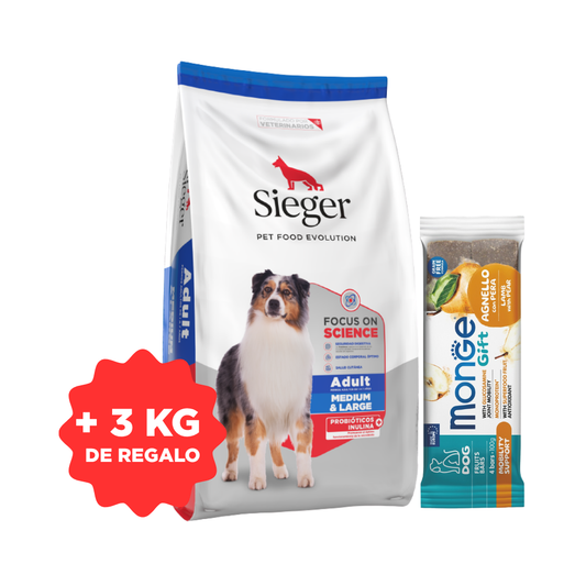 Sieger Perro Adulto Razas Medianas y Grandes 15 + 3 kg + 1 Snack Perro De Regalo