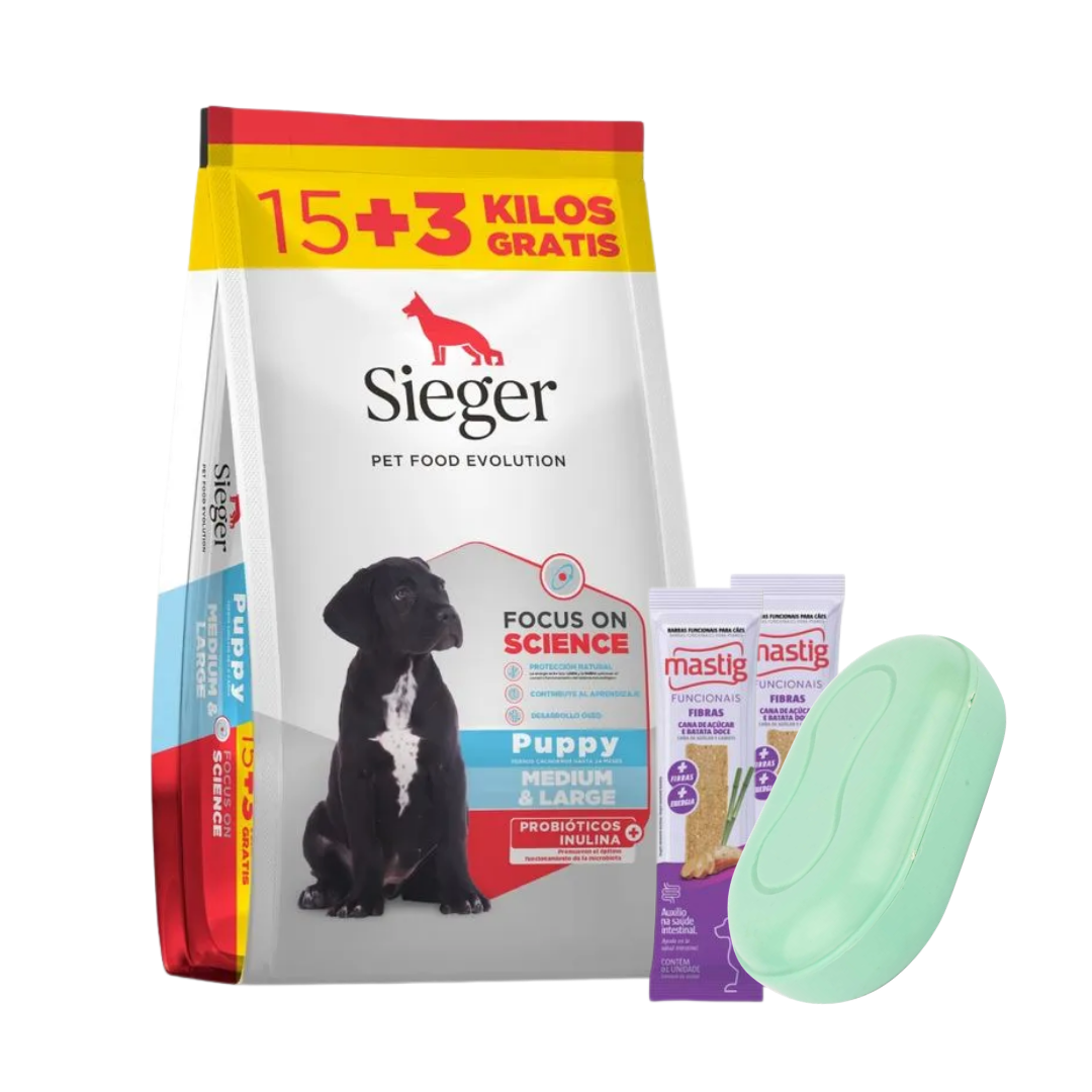 Sieger Perro Cachorro Raza Mediana y Grande 15 + 3 kg + 2 Barras