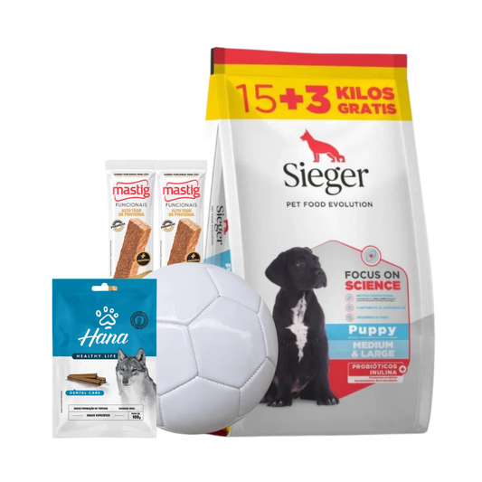 Sieger Puppy Medium & Large Breed 15 + 3 Kg + 2 Barras Mastig + Pelota + Hana Calming