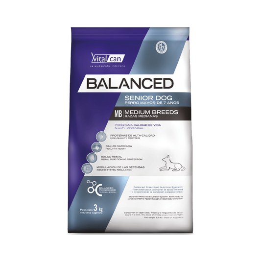 Bolsa de alimento Balanced para perro senior de raza mediana