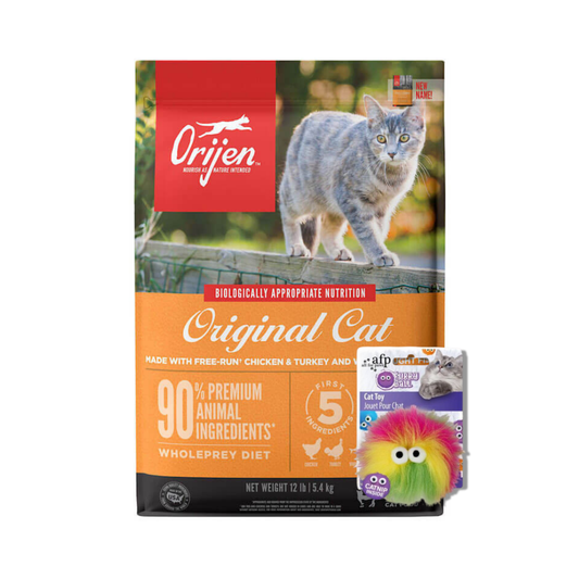 Bolsa de alimento Orijen Original para gato adulto, 5,4 kg, incluye juguete de gato de regalo