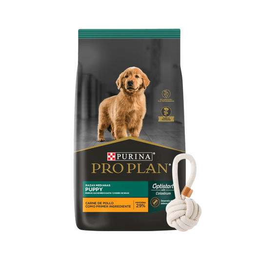 Bolsa de alimento Pro Plan para cachorro de raza mediana, 15 kg, incluye pelota de soga