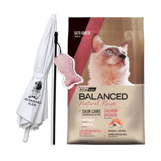 Balanced Natural Recipe Gato Salmon Rosado 7.5kg + Varita para Gato + Sombrilla